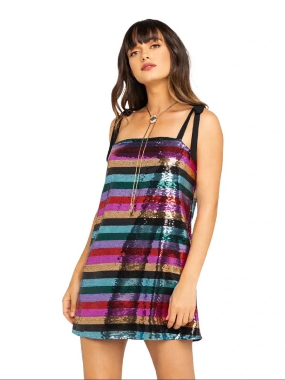 Show Me Your Mumu Super Slip Tie Party Sequin Stripe Mini Dress Size S